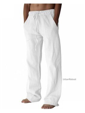 Men's Linen Pants Summer Casual Lightweight Elastic Drawstring Yoga Trousers